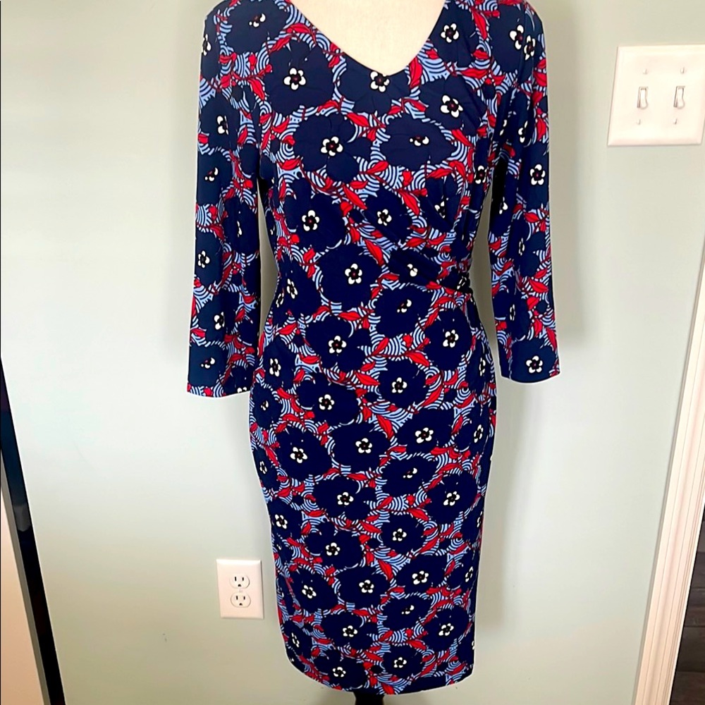 Talbots Floral Blue and Red Women's Dress sz Mp